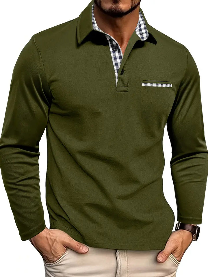 Polo de manga larga negro para hombre, tejido suave y transpirable, ideal para uso diario y máxima comodidad.