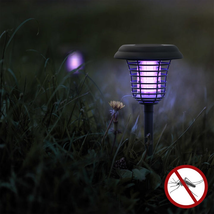 Lámpara solar LED antimosquitos para jardín. Iluminación exterior y protección contra insectos UV.