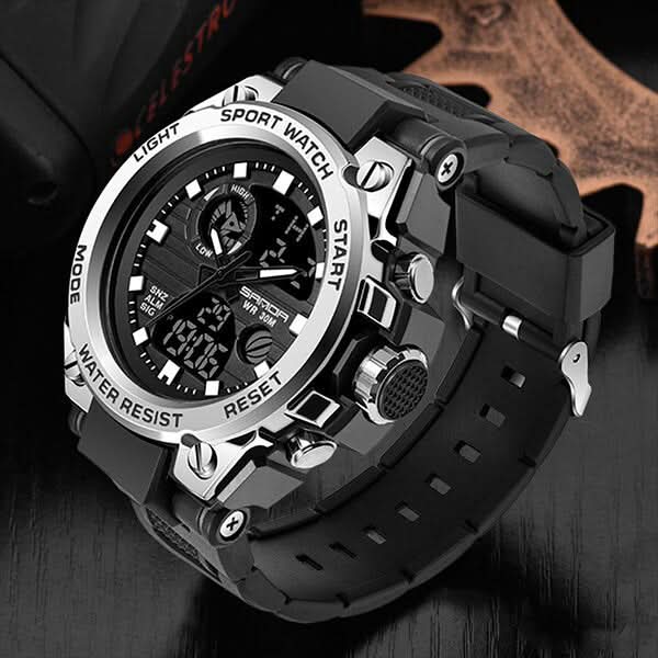 Reloj robusto para hombre, estilo militar, con cronómetro, alarma y resistencia, correa de silicona.
