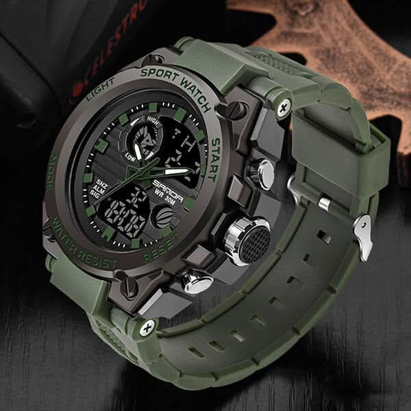 Reloj de pulsera para hombre, militar, con caja de acero, funciones duales y diseño deportivo.