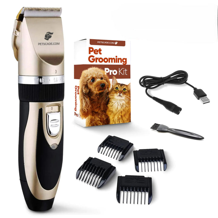 Kit de aseo silencioso para mascotas con recortadora, cuchilla cerámica y accesorios para perros y gatos.