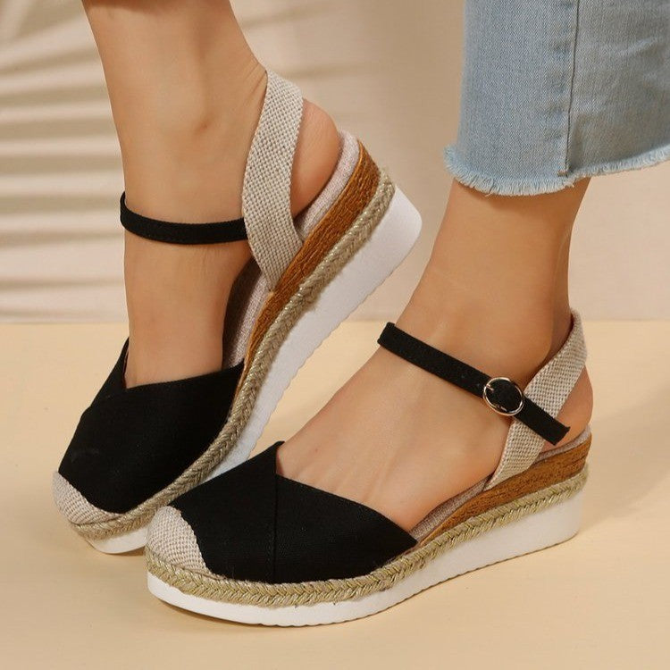 Sandalias de cuña casuales para mujer, punta cerrada, estilo elegante y cómodo de moda.