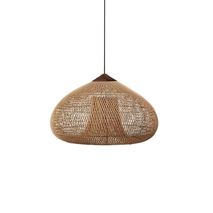 Diseño bohemio artesanal: lámpara de techo estilo arpa, luz cálida y acogedora.