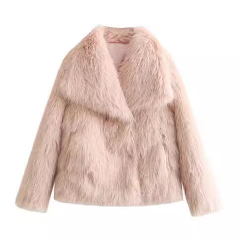 Abrigo de invierno para mujer, diseño con solapa, pelo sintético de lujo.