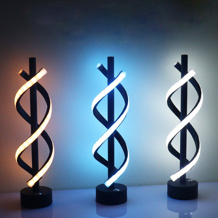 Lámpara de mesa LED moderna espiral para dormitorio, oficina o sala de estar. Diseño nórdico único.