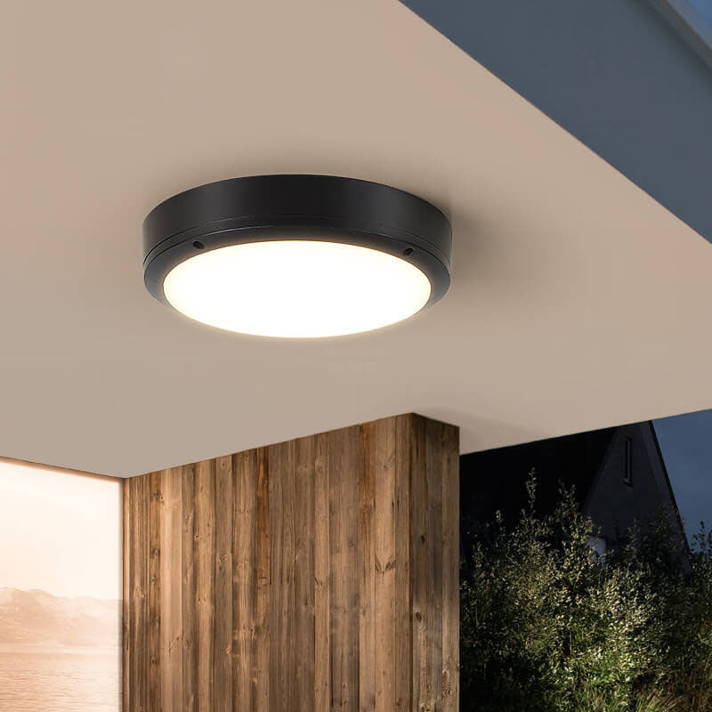 Moderna lámpara LED redonda para techo exterior, luz eficiente y atractiva para jardín.