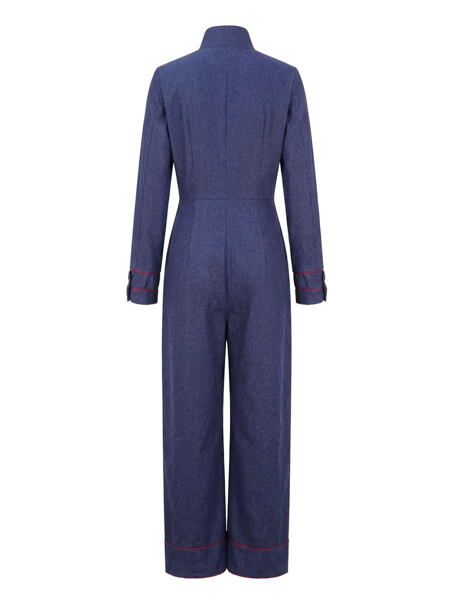 Enterizo de mujer de moda, pierna ancha y cuello alto, manga larga. Versátil casual/elegante.