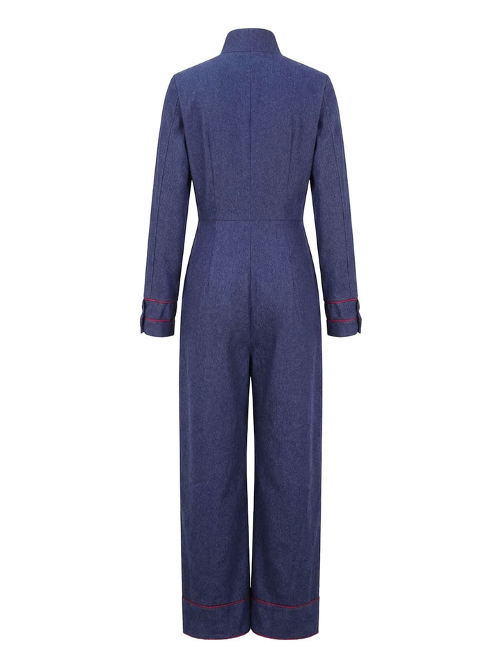 Enterizo de mujer de moda, pierna ancha y cuello alto, manga larga. Versátil casual/elegante.