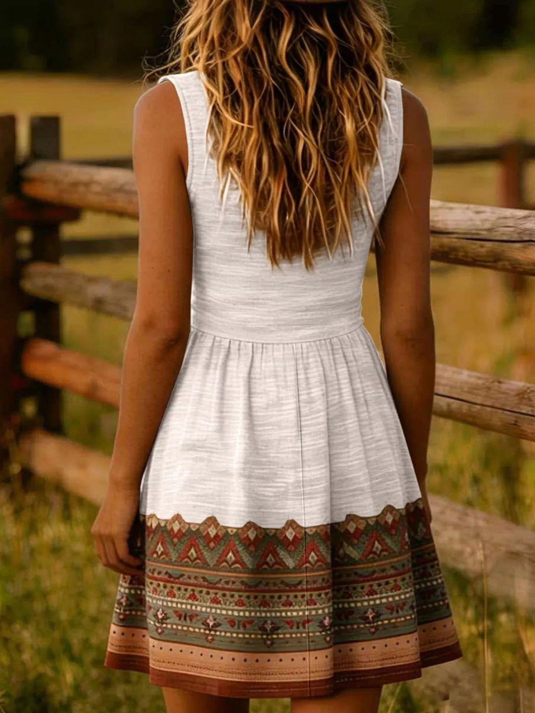 Vestido corto bohemio de algodón sin mangas, diseño fresco y ligero para mujer en verano.
