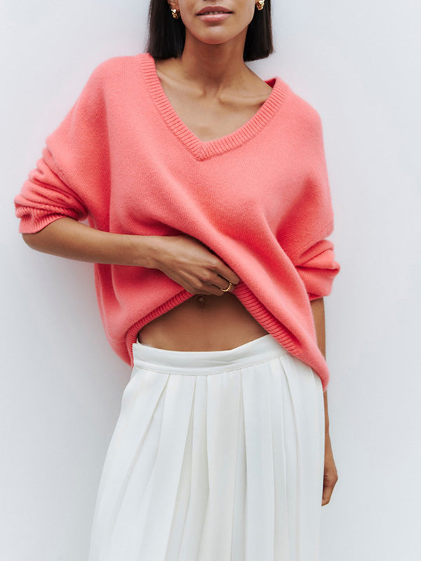 Jersey de punto suave para mujer, cuello V. Cálido y confortable, perfecto para tu estilo de otoño-invierno.