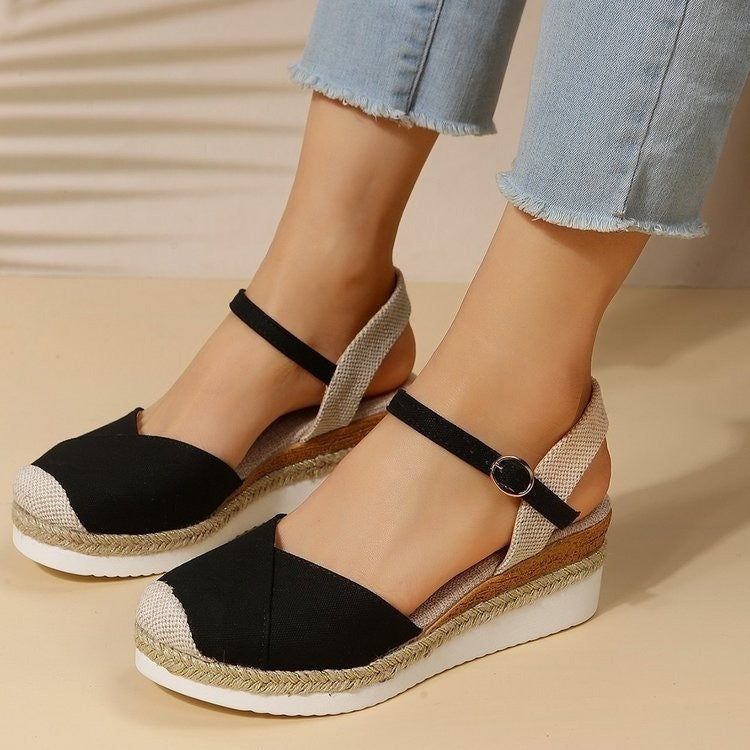 Sandalias de cuña elegantes con punta cerrada, calzado de moda femenina para cualquier ocasión.