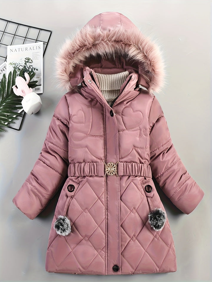 Abrigo cálido y elegante para niña con capucha, ideal para el invierno. Ropa infantil de moda.