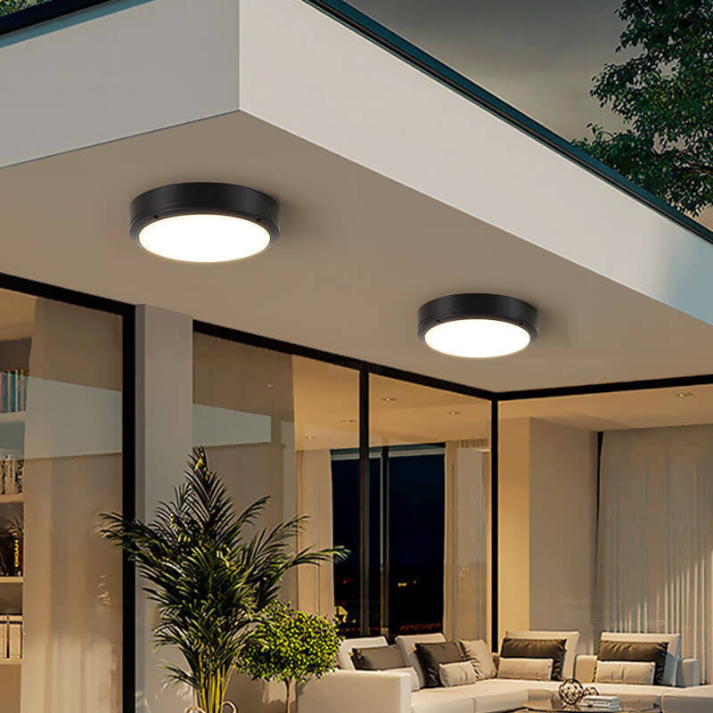 Redonda lámpara de techo LED para iluminación de exterior en jardines y áreas de recreo.