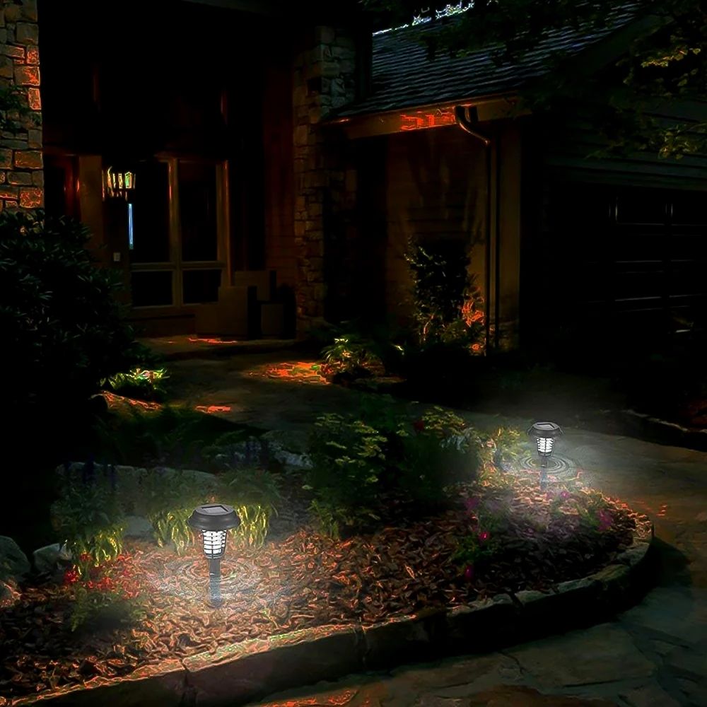 Exterminador de insectos solar para jardín. Lámpara LED antimosquitos con luz UV y batería solar.