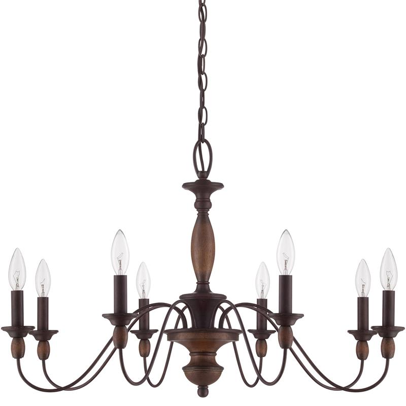 Iluminación de estilo industrial-contemporáneo: candelabro de madera y metal para techo.