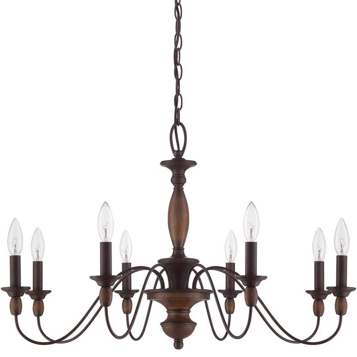 Iluminación de estilo industrial-contemporáneo: candelabro de madera y metal para techo.