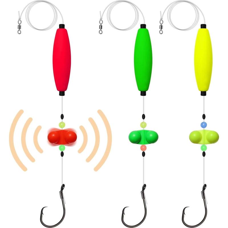 Aparejo de pesca pre-montado para bagre con flotador brillante y señuelo de sonido. Listo para usar.