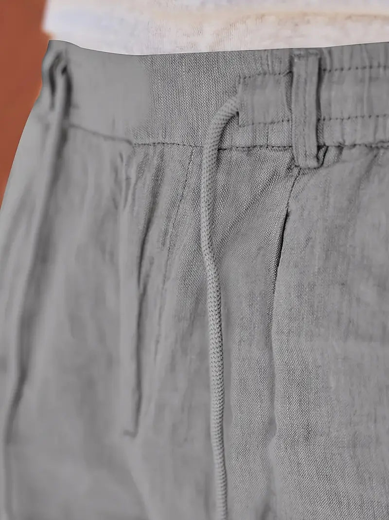 Pantalones largos de lino para hombre, transpirables, con cordón para un confort diario.