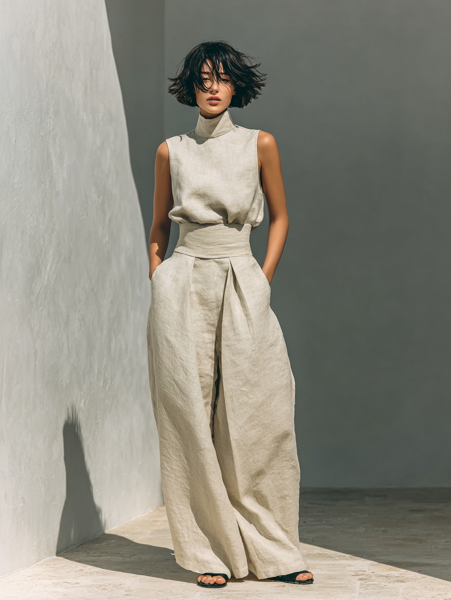 Pantalón ancho y top de algodón para mujer, conjunto veraniego de estilo fluido, perfecto para la comodidad.