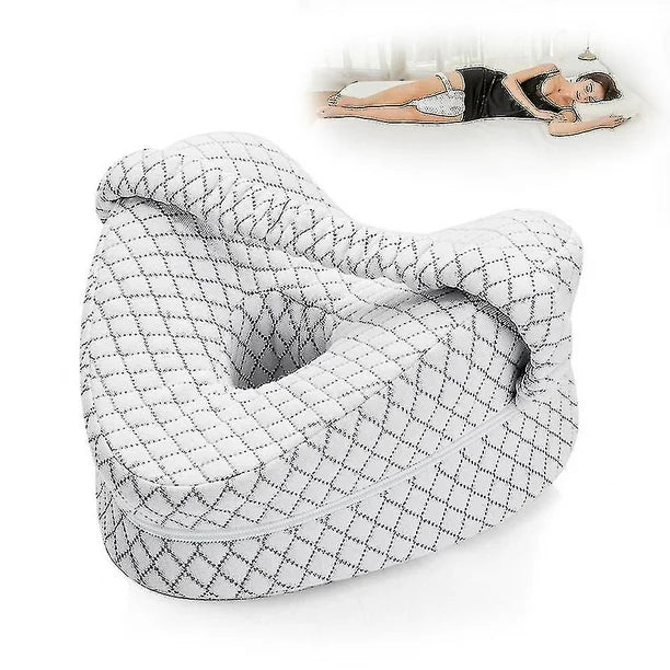 Almohada de rodilla ergonómica de espuma viscoelástica. Soporte ortopédico para alivio de dolor lumbar y cadera.