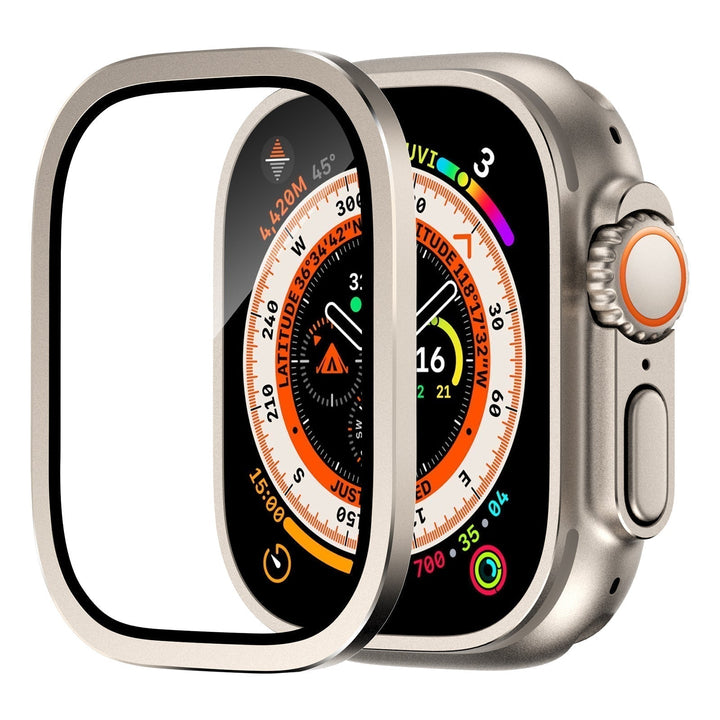 Protección robusta para reloj inteligente 49mm con cristal templado y marco, alta resistencia y durabilidad.