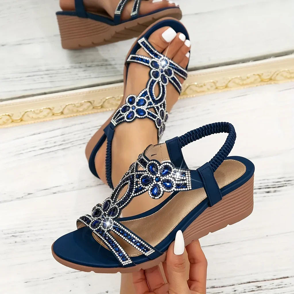Sandalias ortopédicas elegantes de cuña para mujer, confort diario y postura saludable en verano.