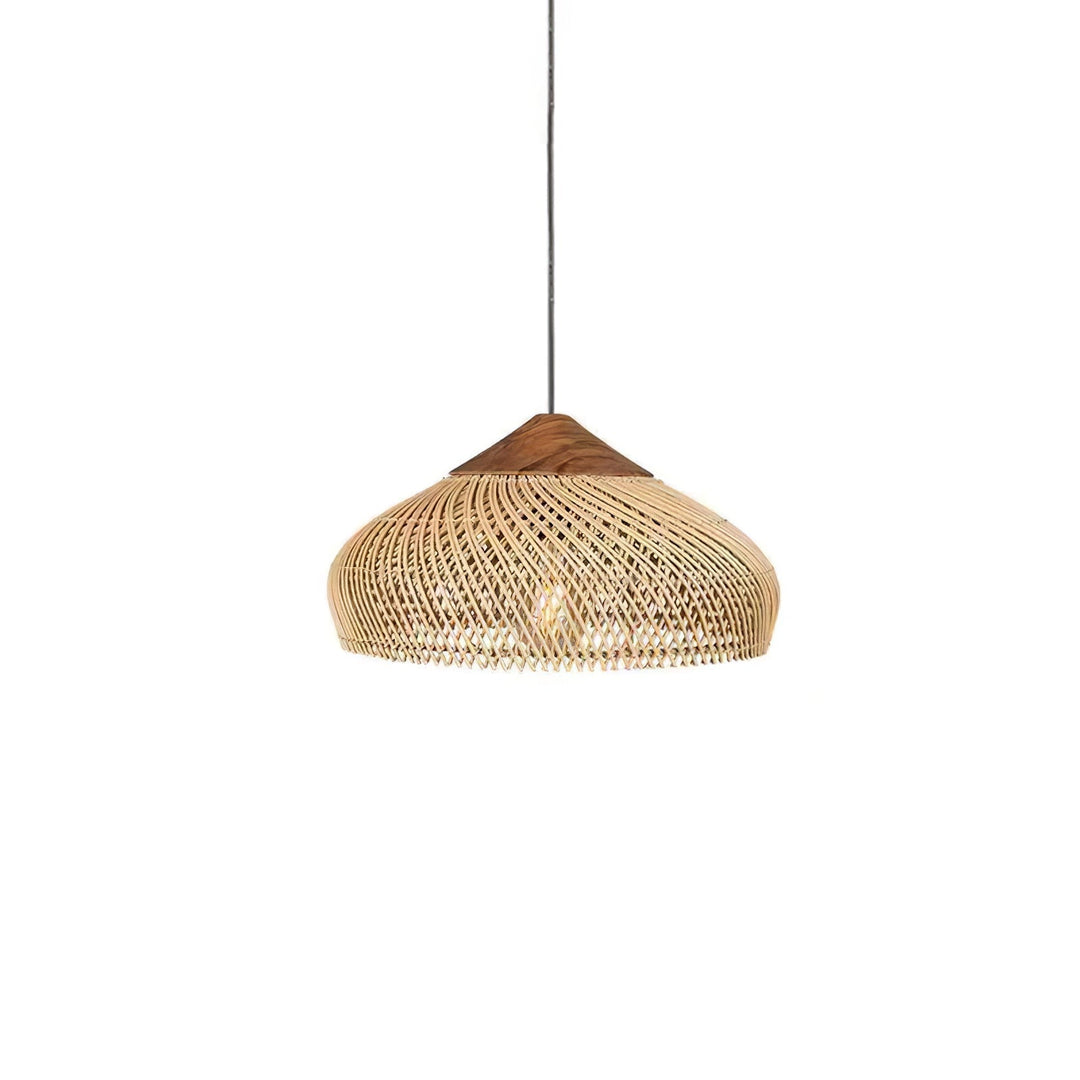 Lámpara colgante para ambiente bohemio, trenzada, iluminación cálida y natural.