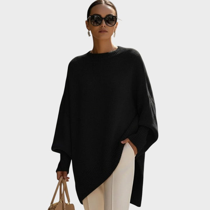 Moderna capa de punto asimétrica, estilo oversize, para moda femenina de otoño/invierno.