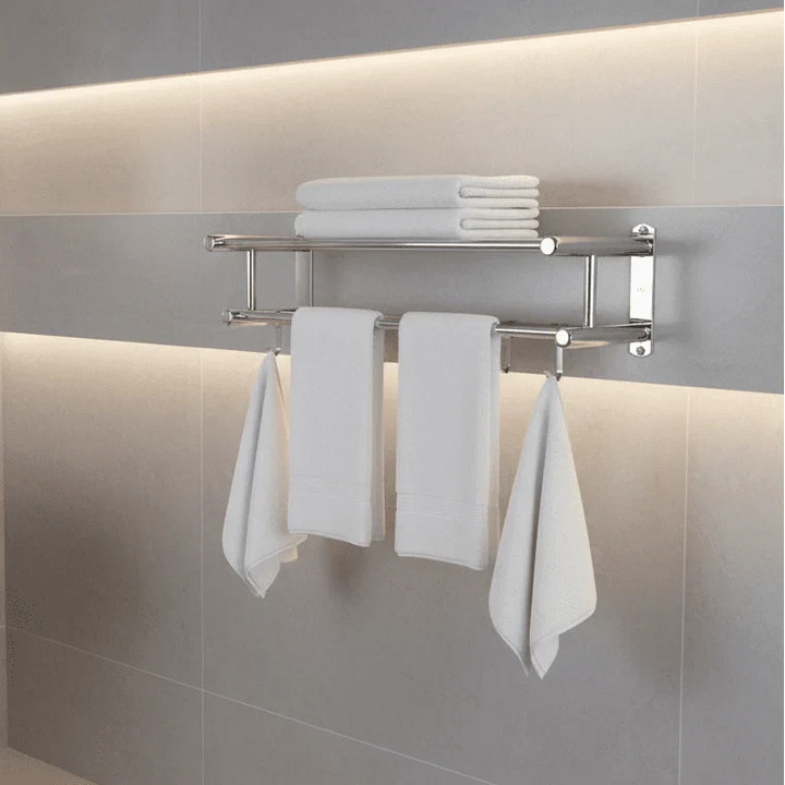 Soporte toalla STEELRACK de acero inoxidable, montaje pared, diseño moderno para baño o cocina.
