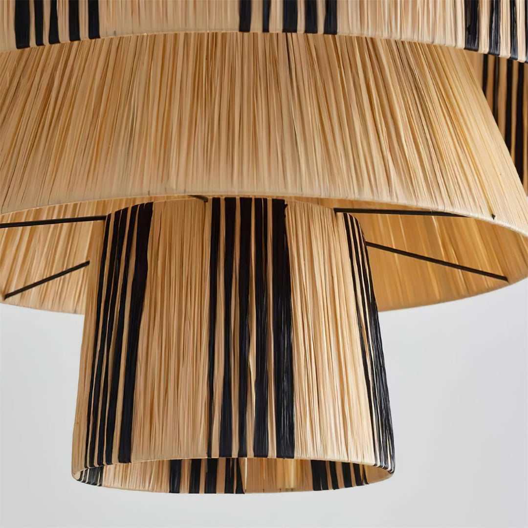 Diseño interior contemporáneo: lámpara de rafia por niveles, luz suave y decorativa.