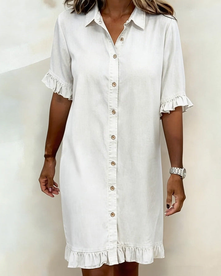 Vestido versátil de mujer, casual con volantes y botones. Ideal para primavera y verano, con un estilo chic y cómodo.