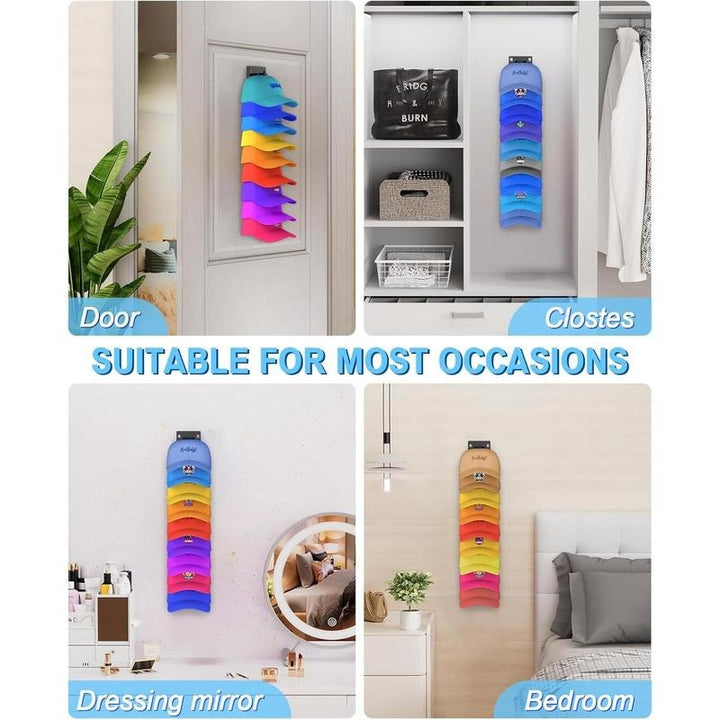 Libera espacio con este organizador de pared para gorras de béisbol. Soporte doble para sombreros, orden en el armario.