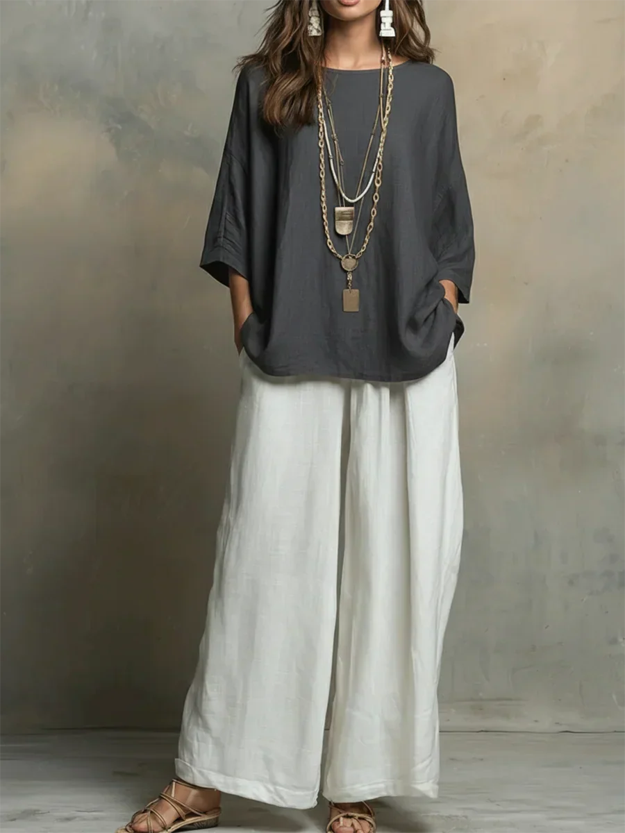 Conjunto femenino de verano suelto y fresco, perfecto para la playa o un look casual y cómodo.