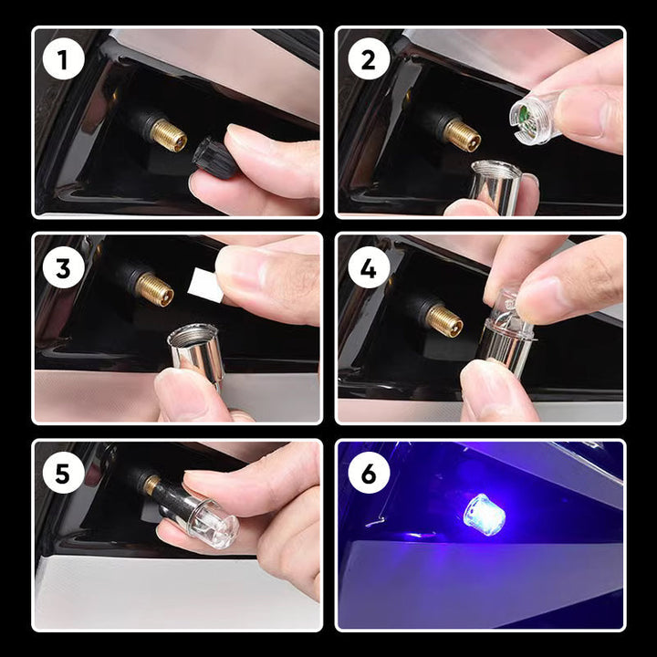 Seguridad nocturna: tapas de válvula con luces LED para coche, motocicleta y bicicleta, fácil de ver.