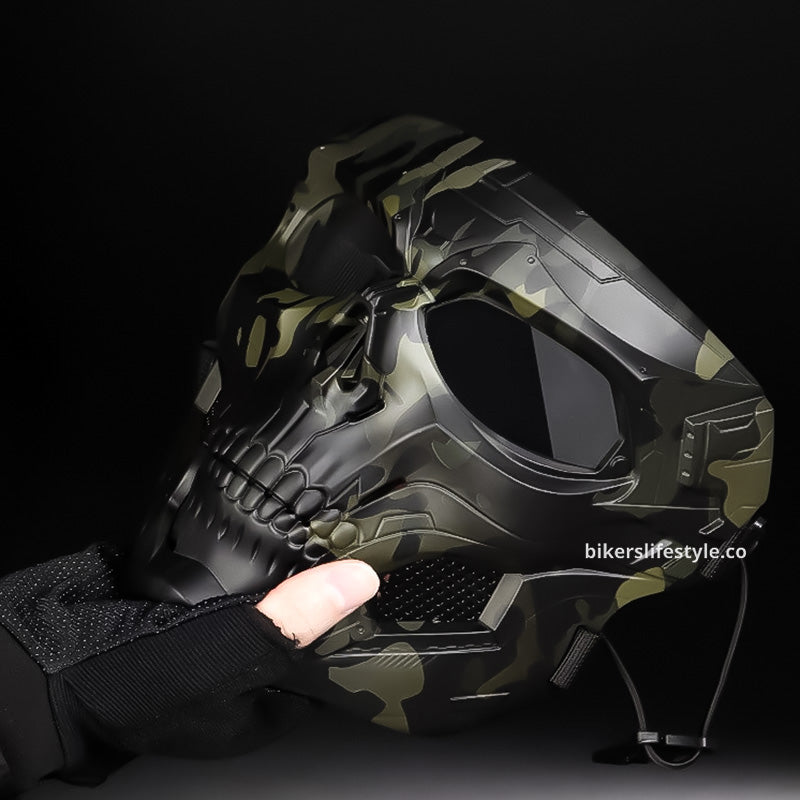 Máscara de cráneo fantasma para airsoft. Protección facial extrema y diseño táctico militar unisex.