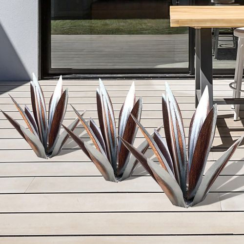 Escultura de agave de metal para jardín. Decoración exterior rústica y duradera, antióxido.