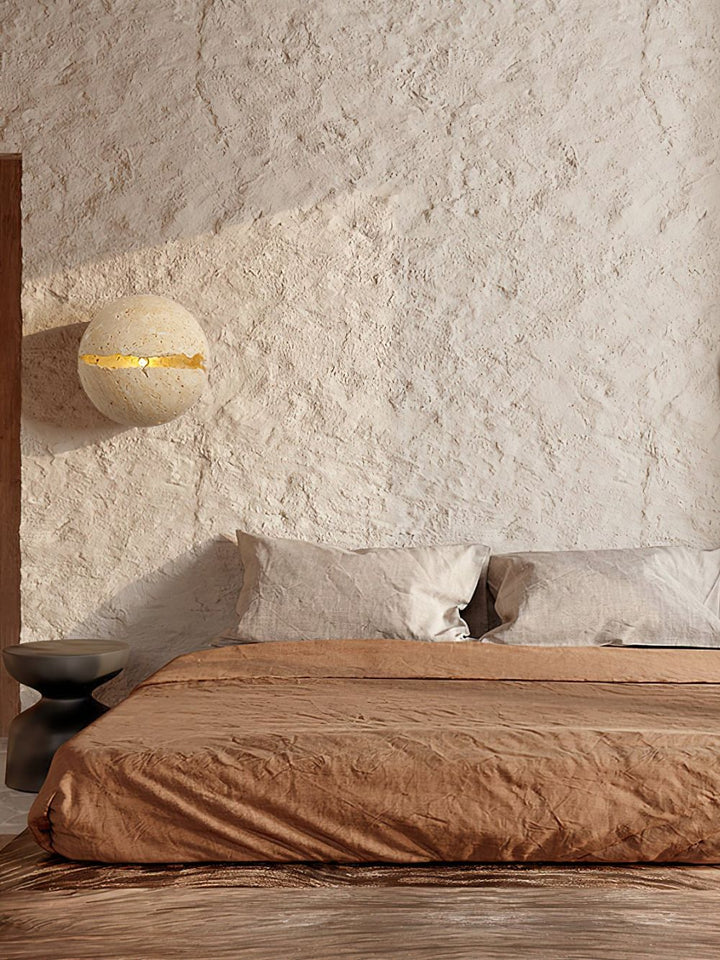 Lámpara de pared moderna de travertino, diseño geométrico para decoración de hogar interior.