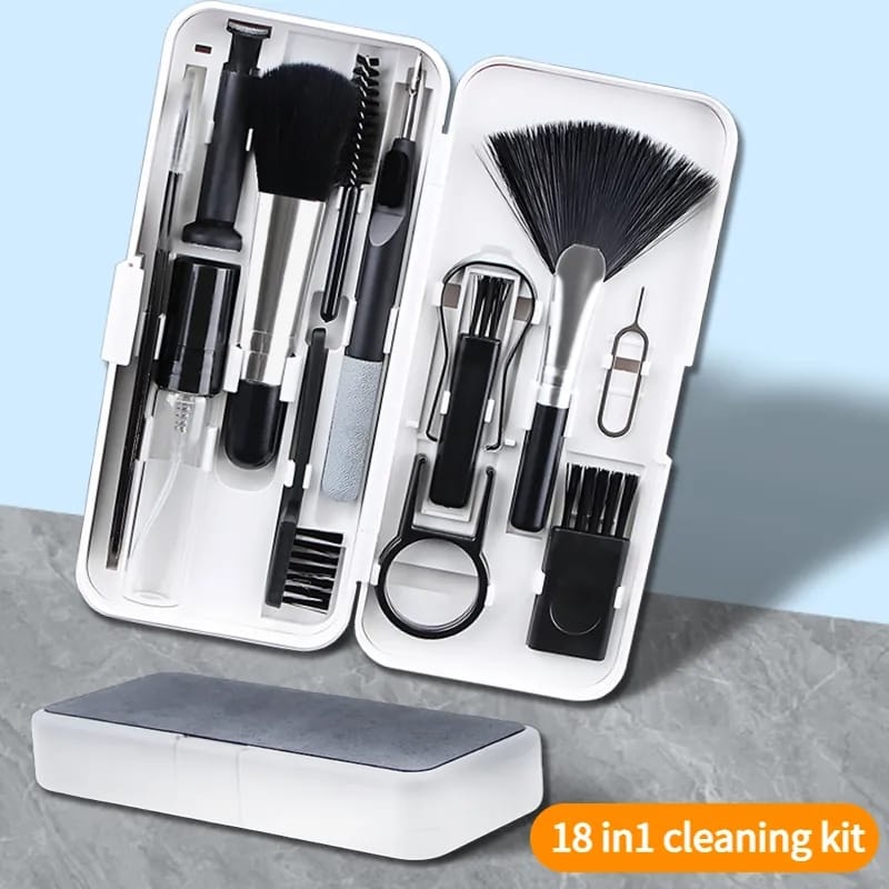 Kit de limpieza profesional 18 en 1 para electrónica, ideal para ordenador, móvil, pantalla y teclado.
