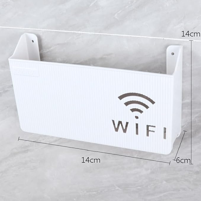 Soporte de pared blanco para dispositivos Wi-Fi. Ideal para organizar routers, módems y decodificadores en casa.