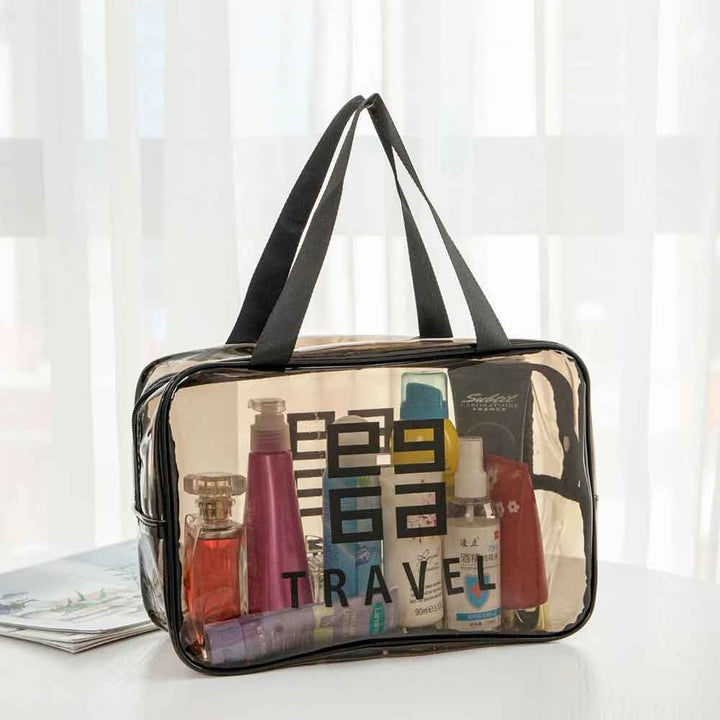 Bolsa neceser transparente, impermeable y portátil. Organizador ideal para cosméticos y artículos de tocador en cualquier viaje.