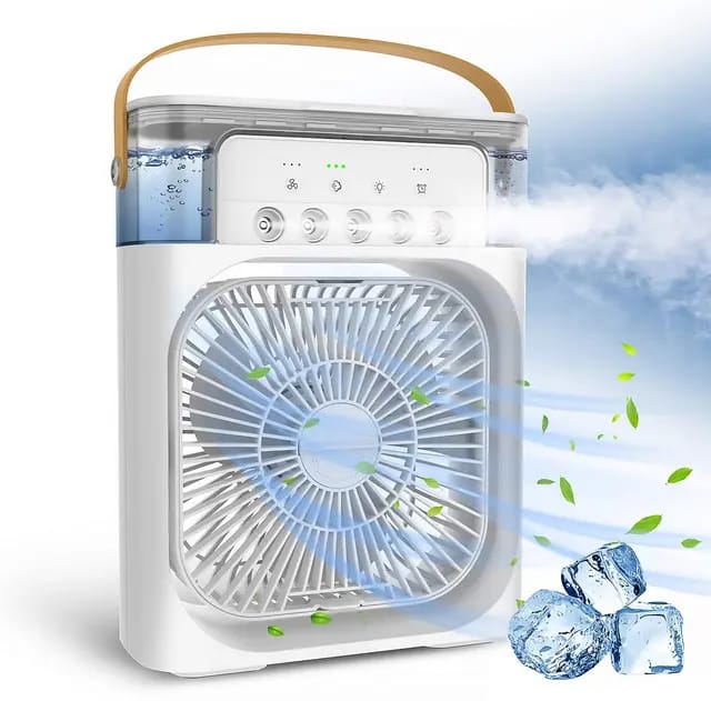 Mini ventilador humidificador USB portátil. Ideal para refrescar el aire en hogar u oficina.
