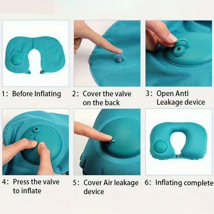 Cómoda almohada de viaje unisex con diseño inflable, color gris, perfecta para un descanso ergonómico del cuello en cualquier viaje.