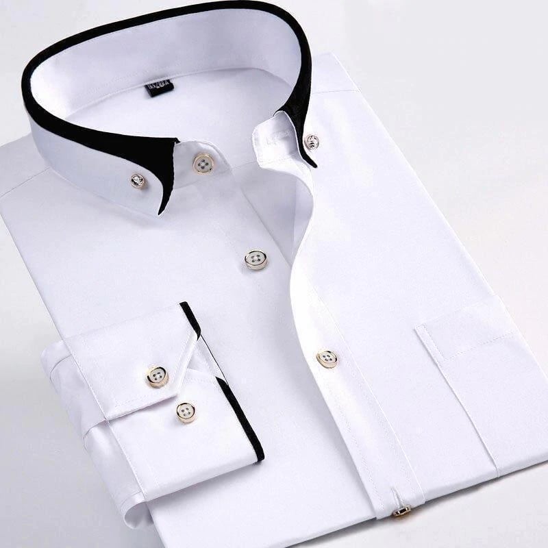 Camisa de hombre versátil, formal y casual, con cuello en contraste. Moda masculina sofisticada y cómoda.