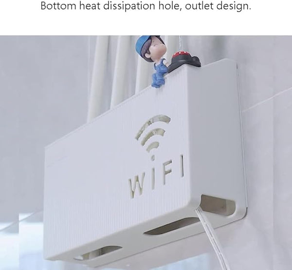 Organizador de pared blanco para router Wi-Fi, con espacio para cables. Estante moderno para electrónica del hogar.