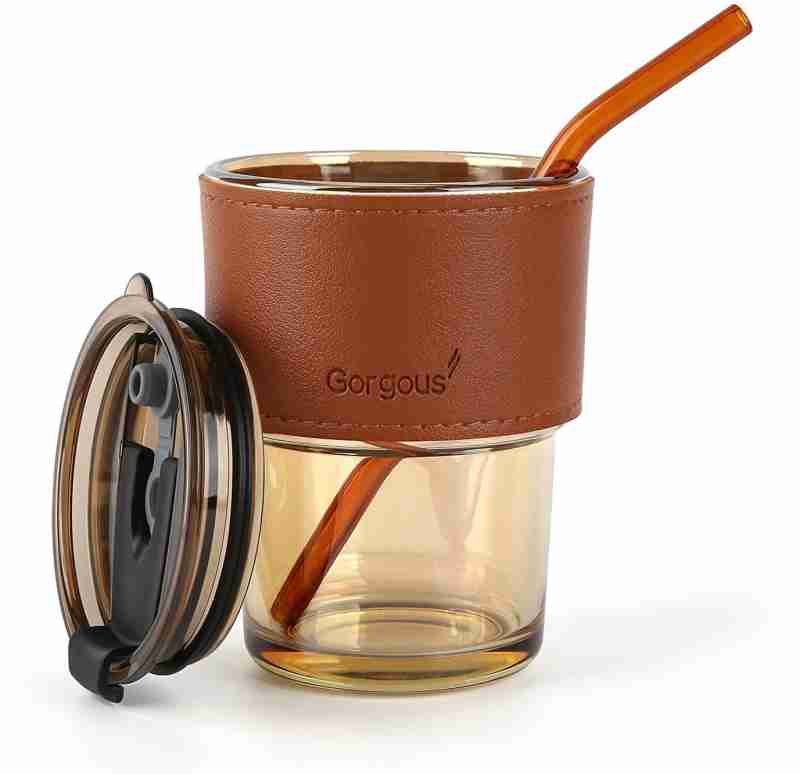 Vaso de café reutilizable de vidrio con tapa y pajita, 450 ml, ideal para bebidas portátiles y ecológicas.