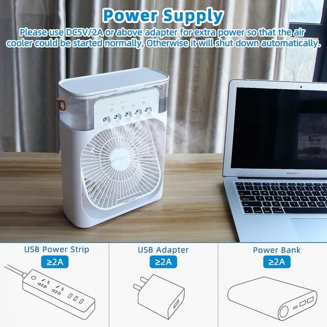 Ventilador humidificador USB de escritorio. Solución compacta para refrescar y humidificar el aire en tu hogar u oficina.