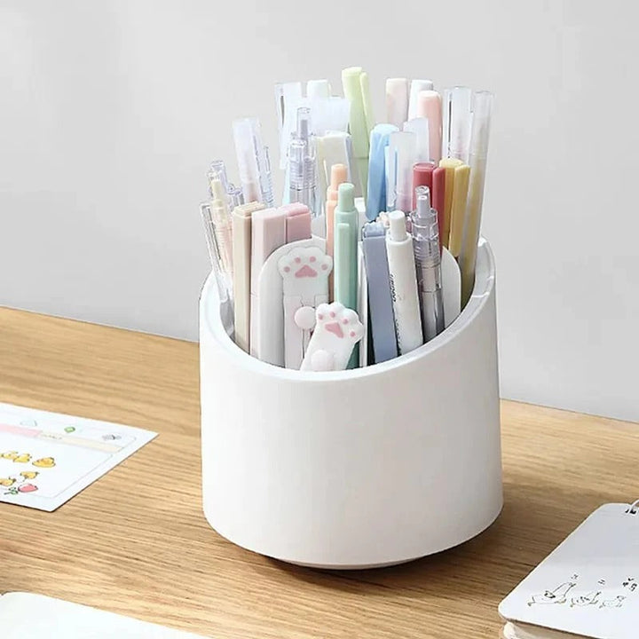 Estuche de belleza giratorio para maquillaje. Perfecto para organizar brochas, labiales y más en tu hogar.