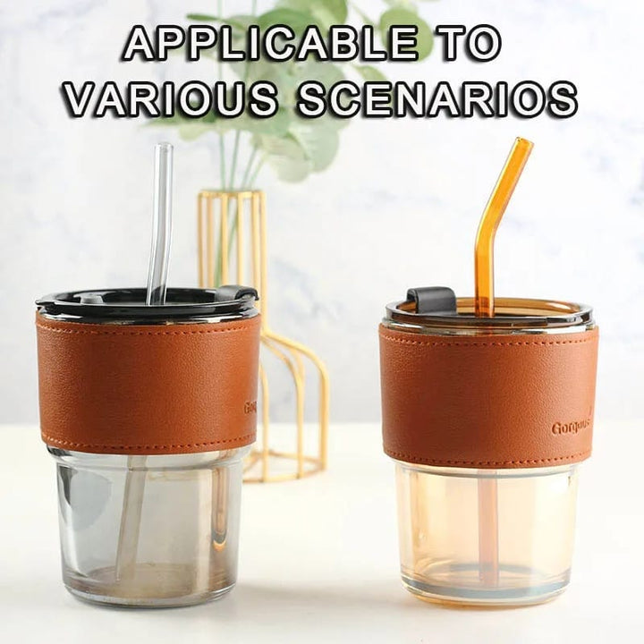 Vaso de café portátil de vidrio con tapa antiderrames y pajita, 450 ml, perfecto para llevar tu bebida.