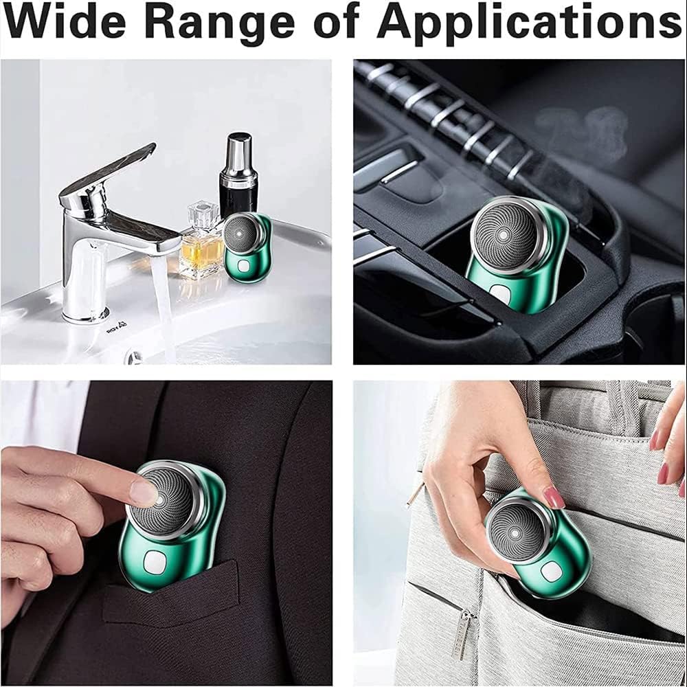 Hombre afeitándose con afeitadora eléctrica portátil. Afeitado rápido, suave y sin tirones, ideal para piel sensible.