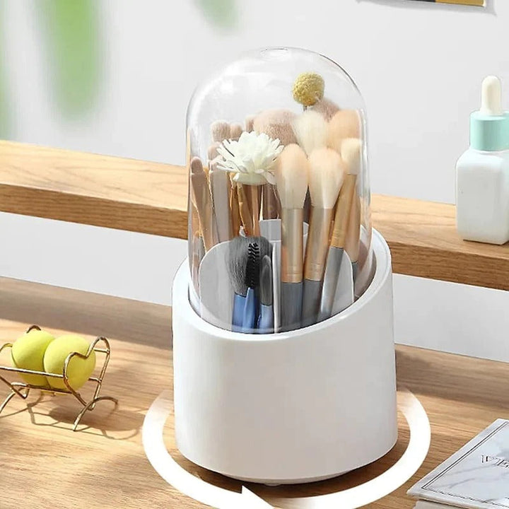 Solución de almacenamiento giratoria para maquillaje. Mantén tus cosméticos ordenados y protegidos del polvo.